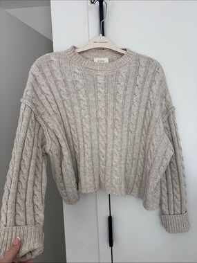 DISSH Neutral Cable-Knit Crewneck Sweater in Cream